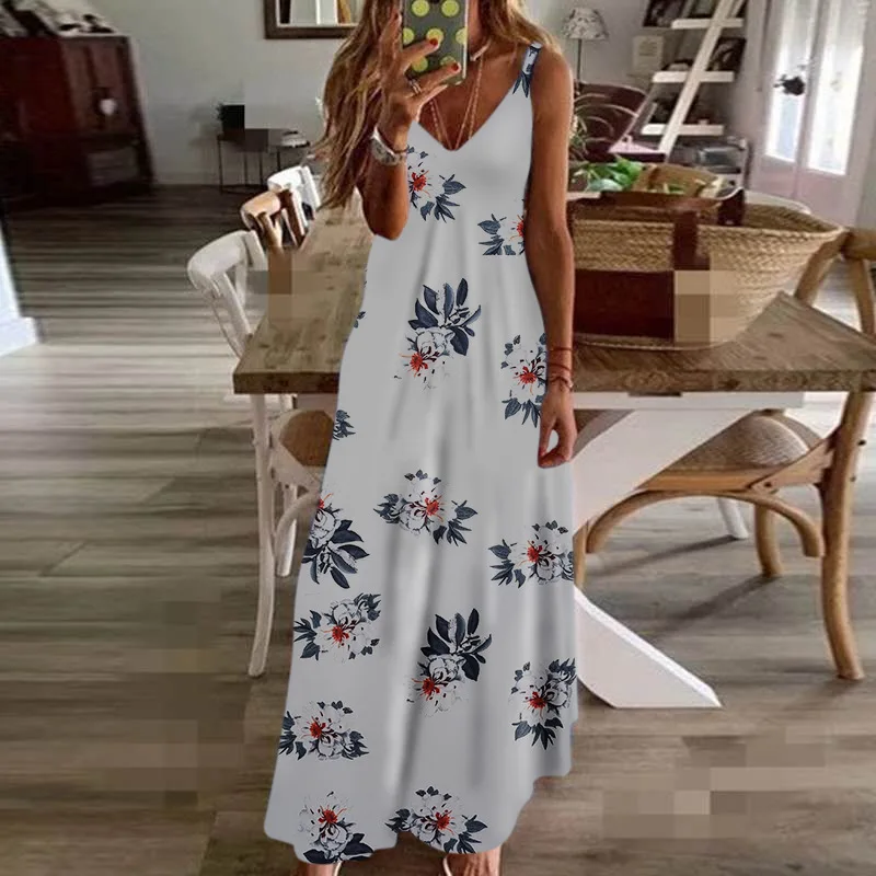 Sexy Maxi Dresses For Women Boho Print V-Neck Floral Sundresses Women Sleeveless Plus Size Dresses For Women 4xl 5xl Summer 2020