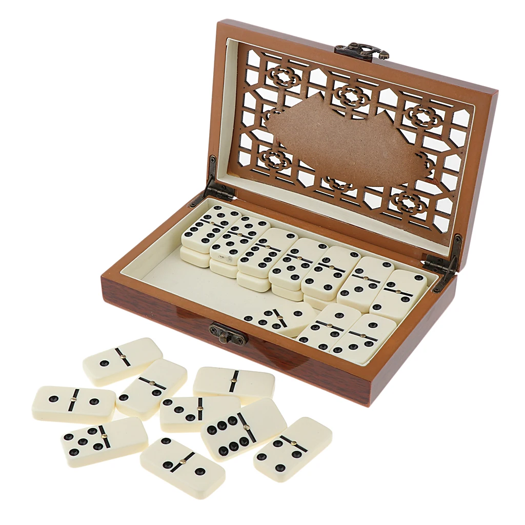 28pcs Domino Game Set Board Game Party Toy with Retro Wooden Box Holder