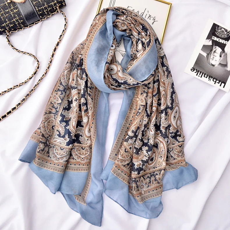 

2020 New Style Retro National Wind Scarf Spring and Summer Yunnan Lijiang Travel Sun-resistant Shawl Cashew Printed Gauze Kerchi