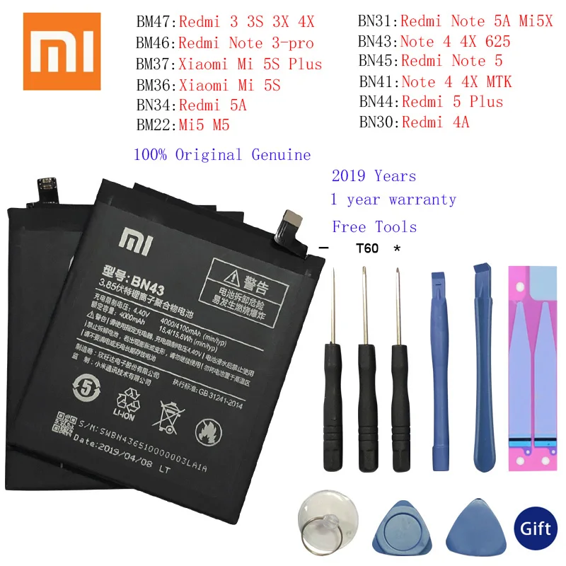 XiaoMi оригинальный сменный аккумулятор для xiao Mi Note 3 4 4X 5 5A Pro Mi5 5X MI5S Redmi 3S 3X 4A pro Plus