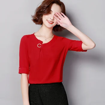 COIGARSAM Short Sleeve blouse women New Summer Chiffon blusas womens tops and blouses White Red Champagne 5206 
COIGARSAM Short Sleeve blouse women New Summer Chiffon blusas womens tops and blouses White Red Champagne 5206