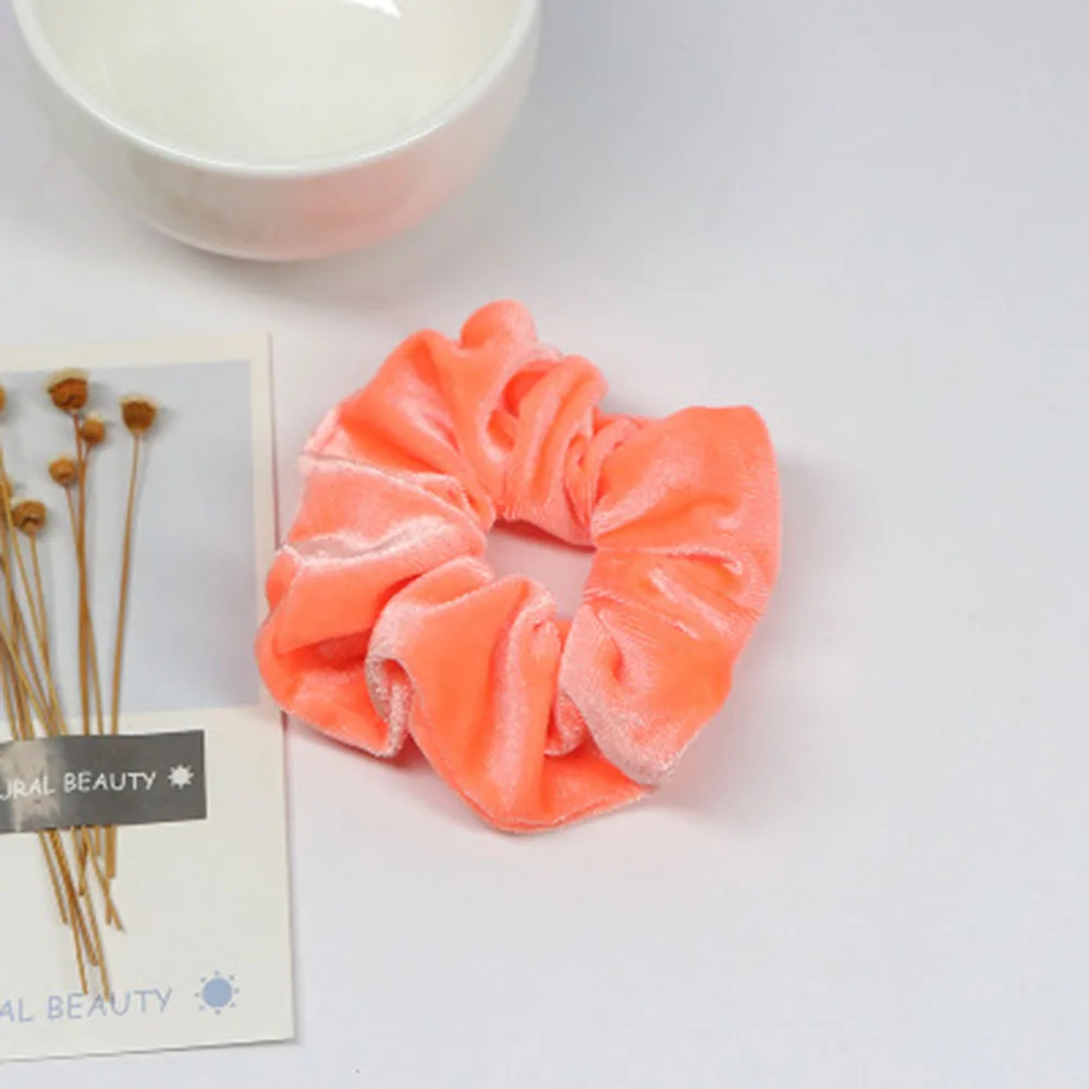 1/5PC Women Flannel Scrunchies Elastic Hair Ties Girl Solid Color Ponytail Holders Fluorescent Color Bright Women Hair Acces