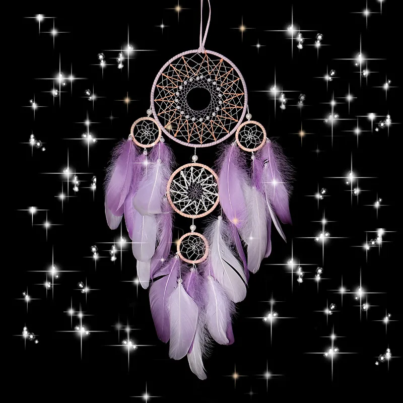 Фото Настенный Романтический Ловец снов фиолетового и розового цвета с перьями
