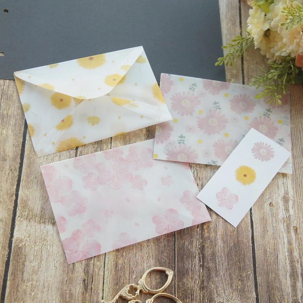 Фото 10 5*14 7 см 3 шт. светло-розовый желтый цветочный стиль конверт открытка сообщение