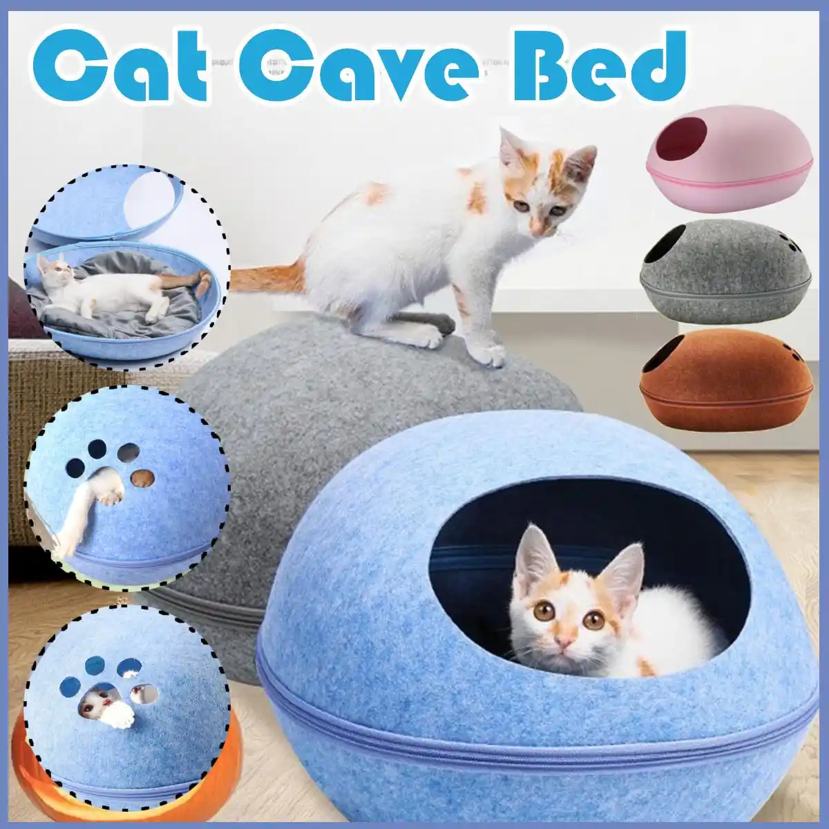 natural felt pet cat cave beds nest cats house basket funny