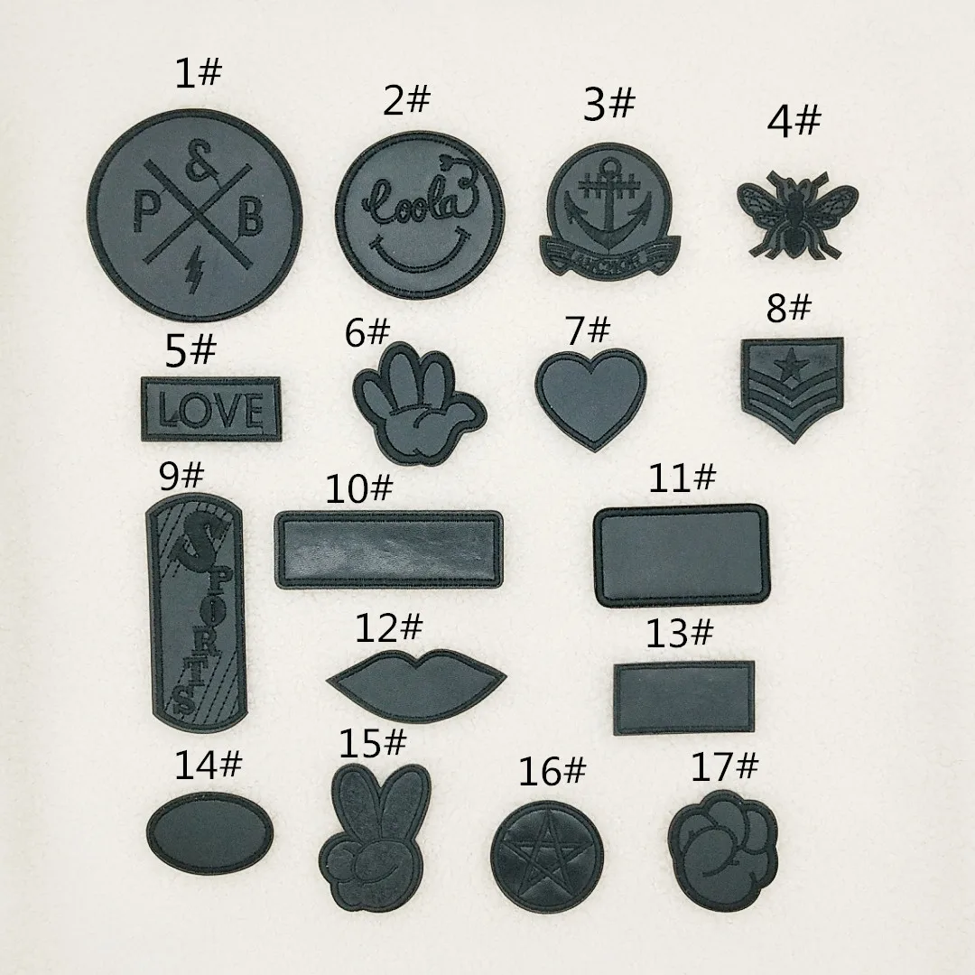 Description Picture 3 of itemSelf Adhesive Black PU Leather Embroidery Patches Heart Love Letter Round Sofa Down Jackets Repair Iron on Patch Stripe Sticker