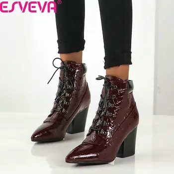 ESVEVA 2020 Patent Leather Square High Heel Sexy Pointed Toe Ankle Boots Fashion Square Heel Autumn Winter Women Shoes Size34-43
ESVEVA 2020 Patent Leather Square High Heel Sexy Pointed Toe Ankle Boots Fashion Square Heel Autumn Winter Women Shoes Size34-43
