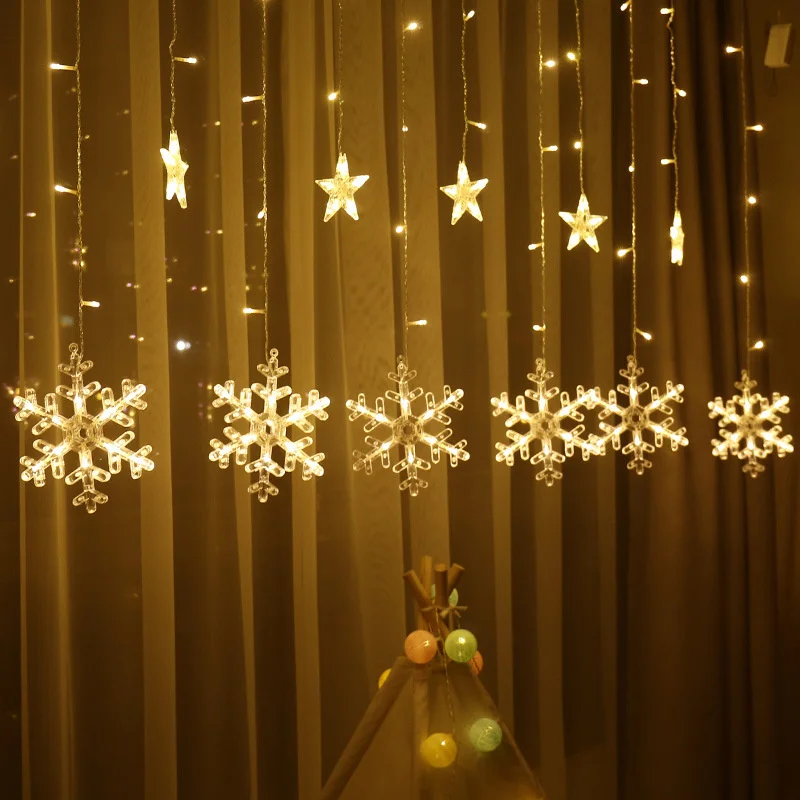 

3M LED Star Snowflak Curtain String Lights 220V EU Plug Christmas Garland Fairy Lights for Wedding Party Home Holiday Decoration
