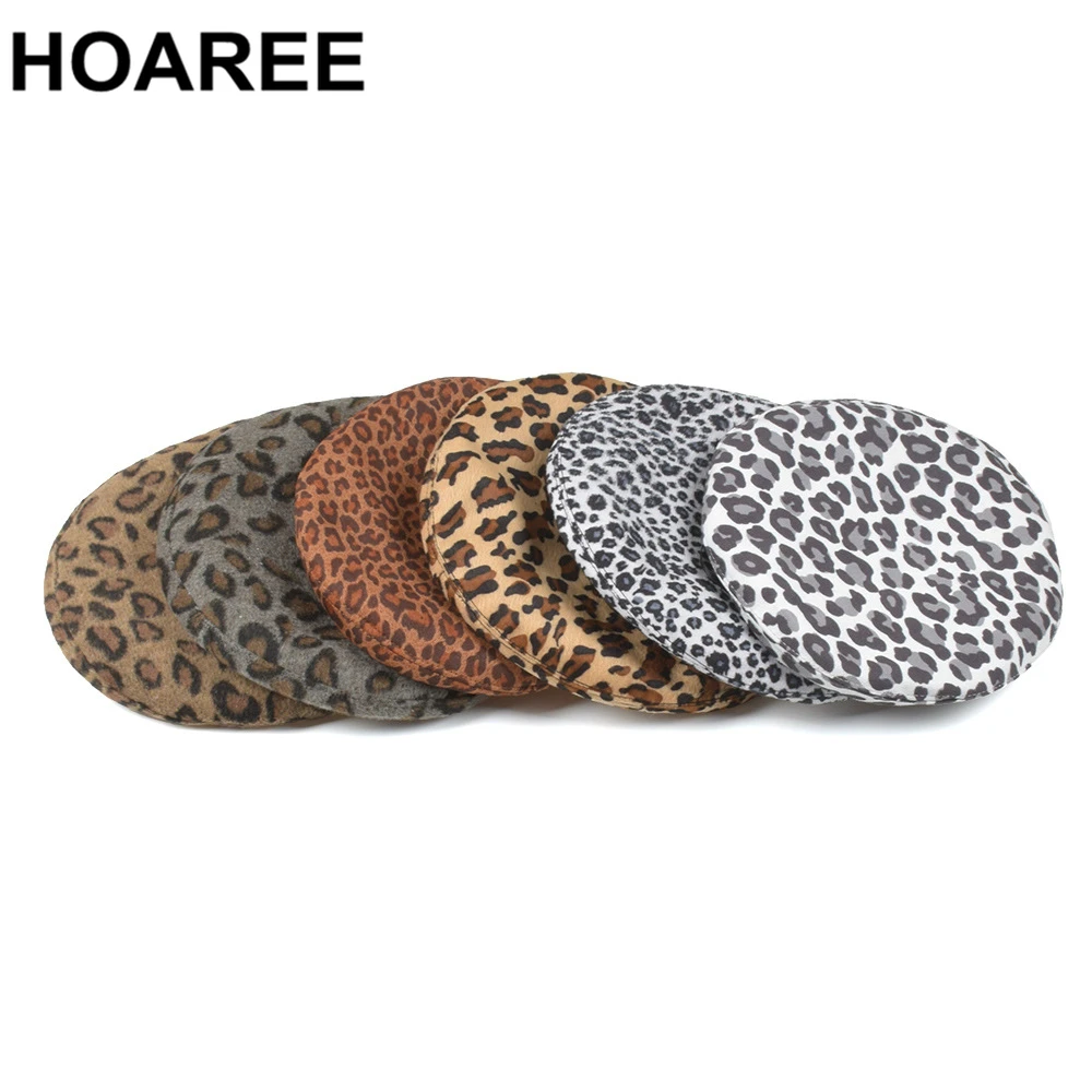 HOAREE леопардовые береты с принтом Женская осенне зимняя шапка шерстяная