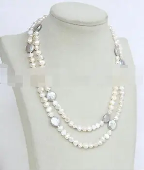 Baroque 32" 8mm gray white freshwater pearls necklace j11743 
Baroque 32" 8mm gray white freshwater pearls necklace j11743