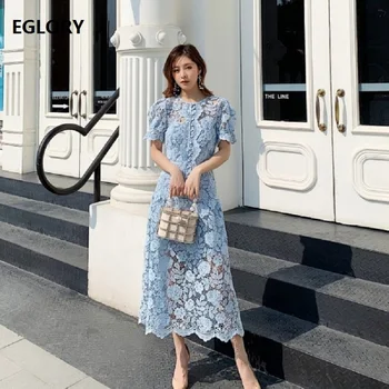 High Quality Lace Dress 2020 Summer Party Evening Women O-Neck Allover Lace Crochet Embroidery Short Sleeve Mid-Calf Blue Dress
High Quality Lace Dress 2020 Summer Party Evening Women O-Neck Allover Lace Crochet Embroidery Short Sleeve Mid-Calf Blue Dress