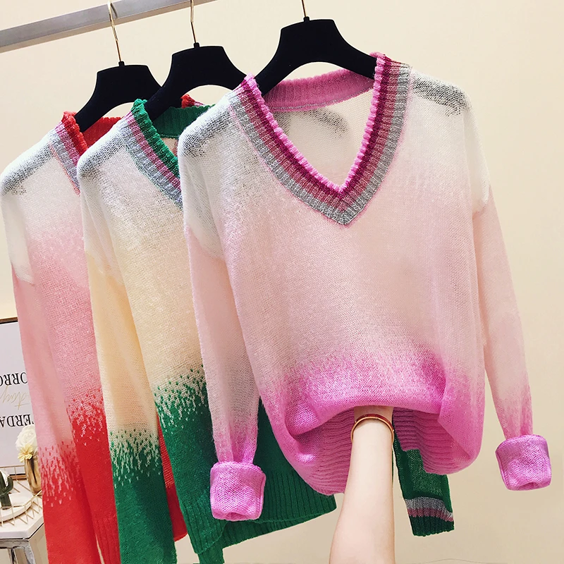v neck gradient sweater women 2019 autumn and summer new thin style knitted shirt loose mesh red sweater coat pullover tops
v neck gradient sweater women 2019 autumn and summer new thin style knitted shirt loose mesh red sweater coat pullover tops
