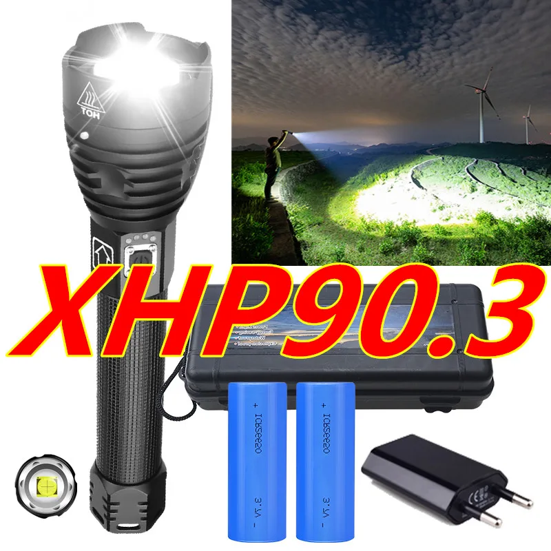 XHP90.3 USB Rechargeable brightest LED Flashlight Powerful Torch Super Waterproof Zoom Hunting Torch Light 18650 drop shipping
XHP90.3 USB Rechargeable brightest LED Flashlight Powerful Torch Super Waterproof Zoom Hunting Torch Light 18650 drop shipping