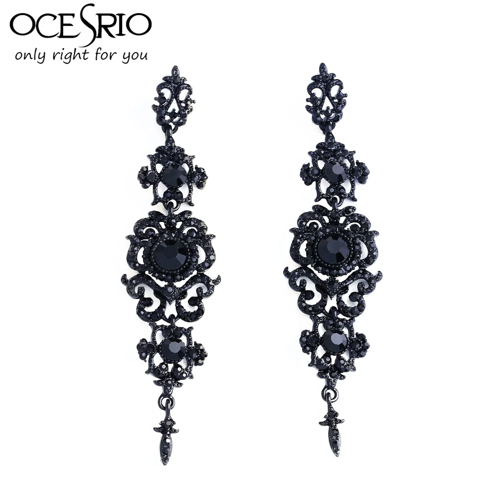 OCESRIO Fashion Vintage Long Earrings with Stones Large Black for Women Jewelry wedding Pendant ers-k02 | Украшения и аксессуары