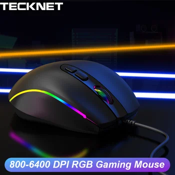 

Tecknet Wired RGB Gaming Mouse 800/1600/2400/3200/4800/6400 DPI 7 Buttons Ergonomic BackLight Optical Mouse Gamer For PC Laptop