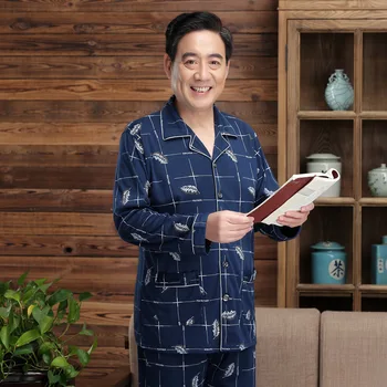 Middle-aged and Elderly Pajamas Men's Long-sleeved Cardigan Double-sided Knitted Cotton Can Be Worn Oversized Suit Sommeil Tops 
Middle-aged and Elderly Pajamas Men's Long-sleeved Cardigan Double-sided Knitted Cotton Can Be Worn Oversized Suit Sommeil Tops