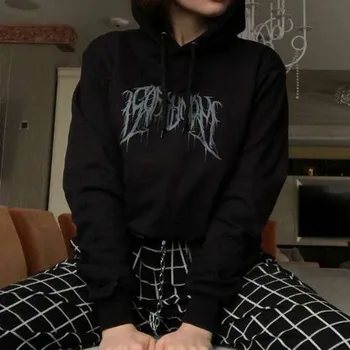 Gothic Letter Print Hoodie Women Black Hooded Sweatshirt Streetwear Preppy Style Goth Punk Girl Casual Hoodies Short Tops
Gothic Letter Print Hoodie Women Black Hooded Sweatshirt Streetwear Preppy Style Goth Punk Girl Casual Hoodies Short Tops