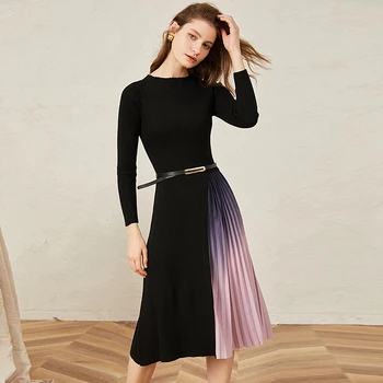 Knitting Dress Women Patchwork Pleated O Neck Long Sleeves Sashes Work Gradient Dress New Style Fashion
Knitting Dress Women Patchwork Pleated O Neck Long Sleeves Sashes Work Gradient Dress New Style Fashion