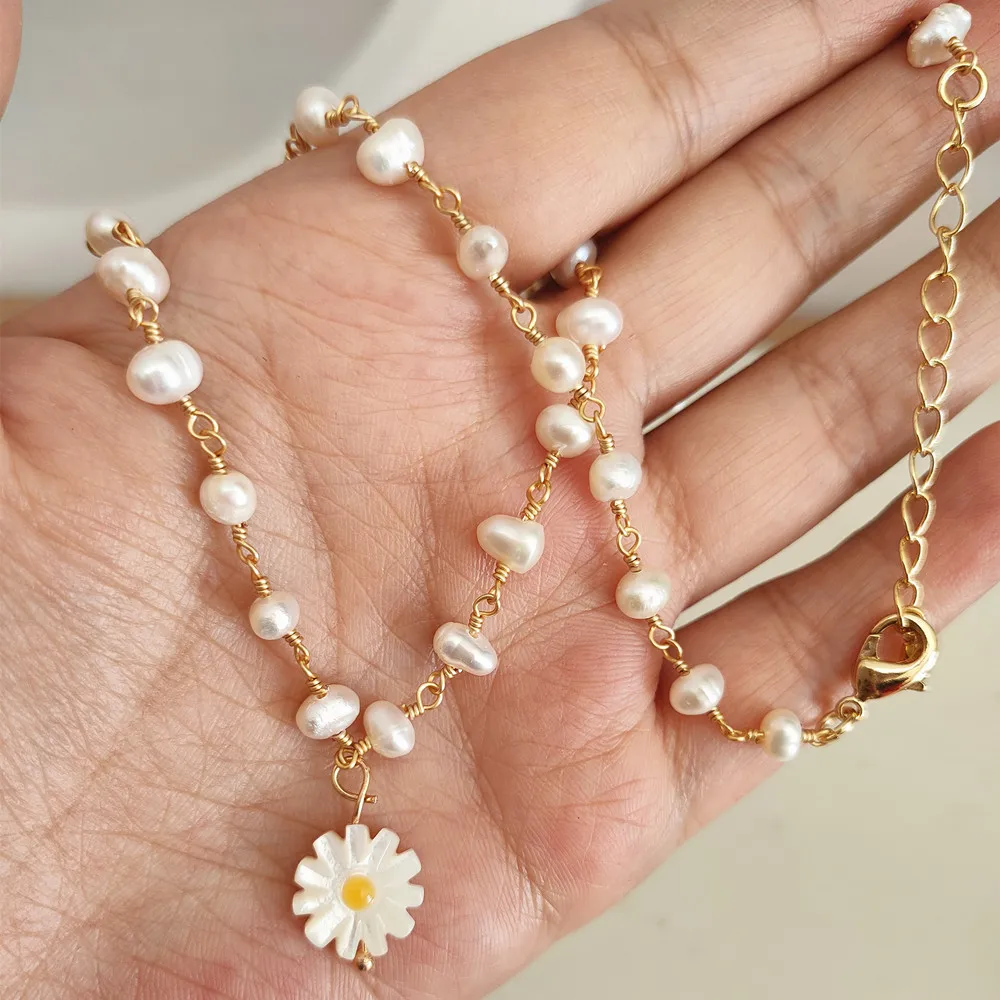 Фото 50pcs promotion! Natural Freshwater Pearl 12mm Daisy Flower Mother Necklace for women & Gift | Украшения и аксессуары