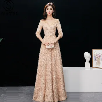Floor-Length Evening Dress Skyyue K384 Sequined Plus Size V-Neck Special Occasion Dresses Three Quarter Sleeve Robe De Soiree 
Floor-Length Evening Dress Skyyue K384 Sequined Plus Size V-Neck Special Occasion Dresses Three Quarter Sleeve Robe De Soiree