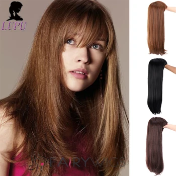 

LUPU Silky Straight long black Ombre brown blonde Synthetic Wigs for women two tone natural hair Neat Bang Wigs 4 colors choice