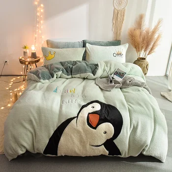 New Cartoon Penguin Alpaca Pig Embroidery Velvet Child Bedding set Berber Fleece Duvet Cover Bed Linen Fitted Sheet Pillowcases
New Cartoon Penguin Alpaca Pig Embroidery Velvet Child Bedding set Berber Fleece Duvet Cover Bed Linen Fitted Sheet Pillowcases