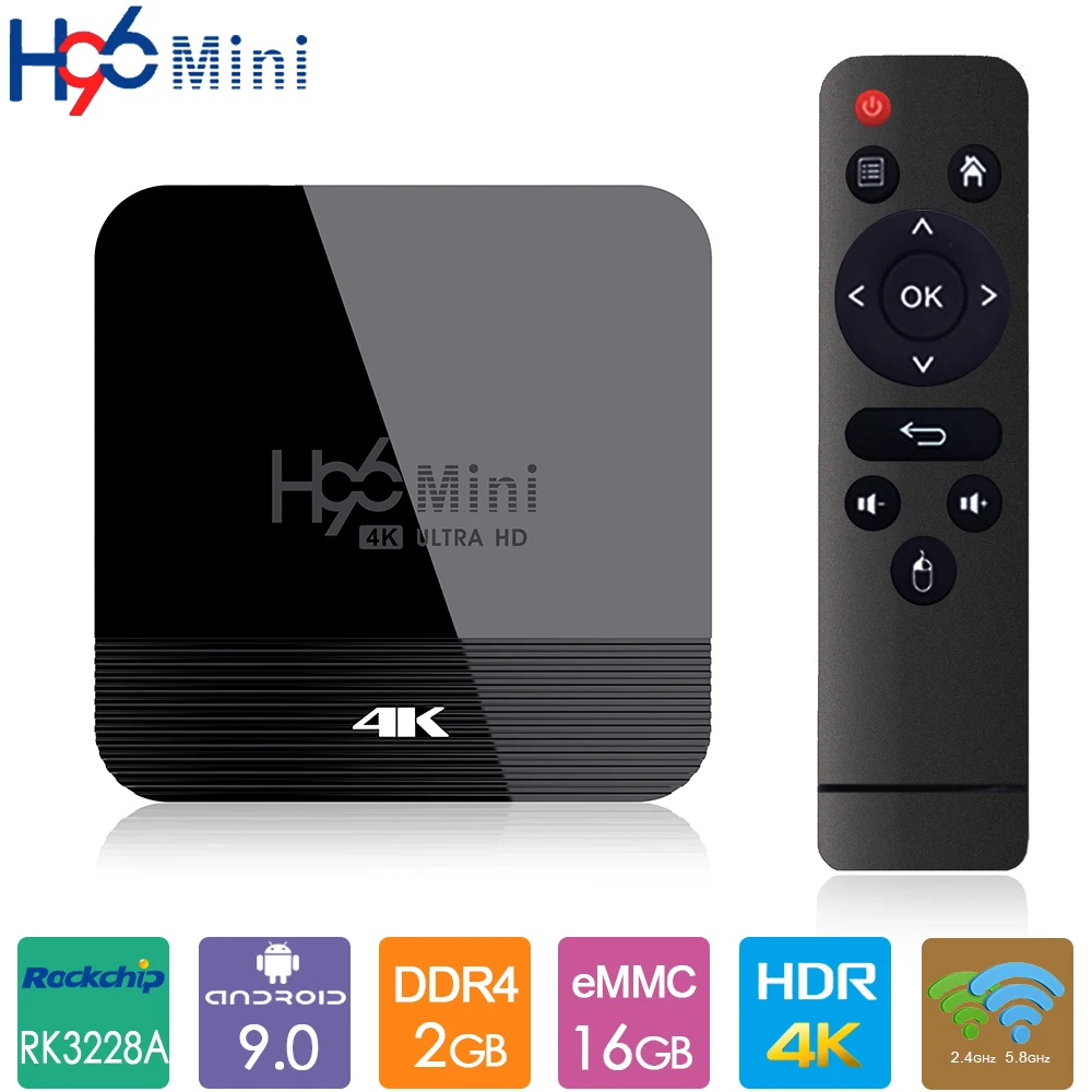 Приставка Смарт-ТВ H96mini H8 Android 9 0 TV Box RK3228A 1 ГБ/8 ГБ 2 ГБ/16 4G Φ WiFi Bluetooth4.0 4K 3D медиаплеер
