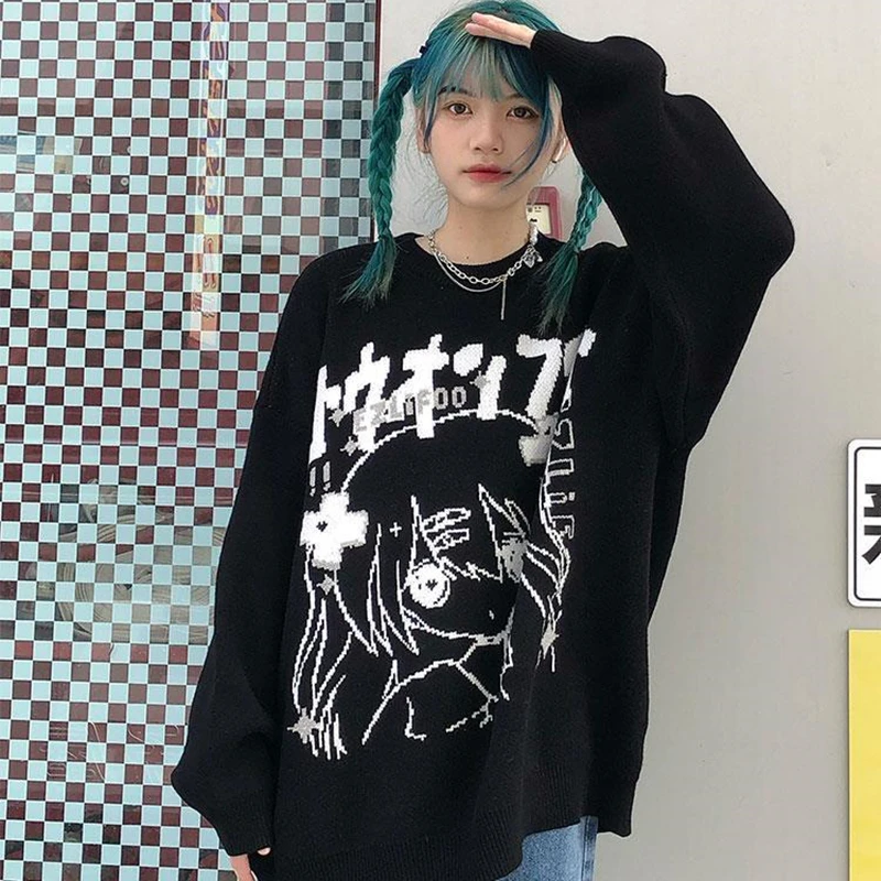 Women's Sweater Oversize Y2k Tops Long Sleeve Jumper Autumn Anime Pullover Goth Streetwear Knitted Coat Vintage Korean Clothing 
Women's Sweater Oversize Y2k Tops Long Sleeve Jumper Autumn Anime Pullover Goth Streetwear Knitted Coat Vintage Korean Clothing