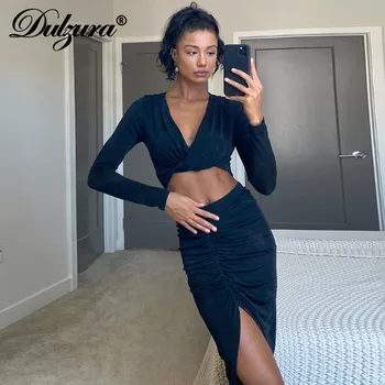 Dulzura Solid Women 2 Pieces V Neck Crop Top Long Sleeve Midi Skirt Slit Bodycon Sexy Elegant Party Club Streetwear Outfit
Dulzura Solid Women 2 Pieces V Neck Crop Top Long Sleeve Midi Skirt Slit Bodycon Sexy Elegant Party Club Streetwear Outfit
