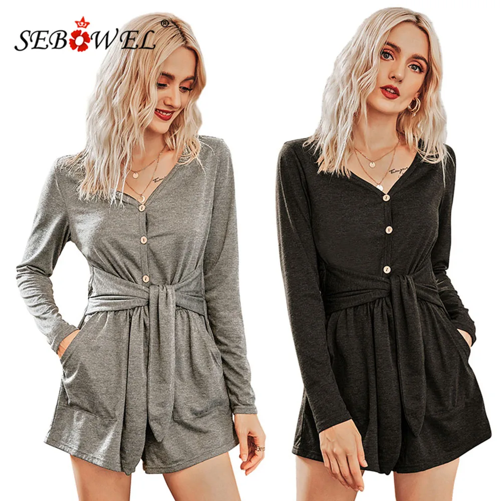 SEBOWEL Minimalist Style Button Long Sleeve Belt Short Jumpsuit Rompers Woman Autumn Spring Casual Basic Female Playsuits S-XL
SEBOWEL Minimalist Style Button Long Sleeve Belt Short Jumpsuit Rompers Woman Autumn Spring Casual Basic Female Playsuits S-XL