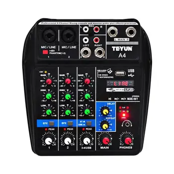 A4 Sound Mixing Console Bluetooth USB Record Computer Playback 48V Phantom Power Delay Repaeat Effect 4 Channels USB Audio Mixer
A4 Sound Mixing Console Bluetooth USB Record Computer Playback 48V Phantom Power Delay Repaeat Effect 4 Channels USB Audio Mixer