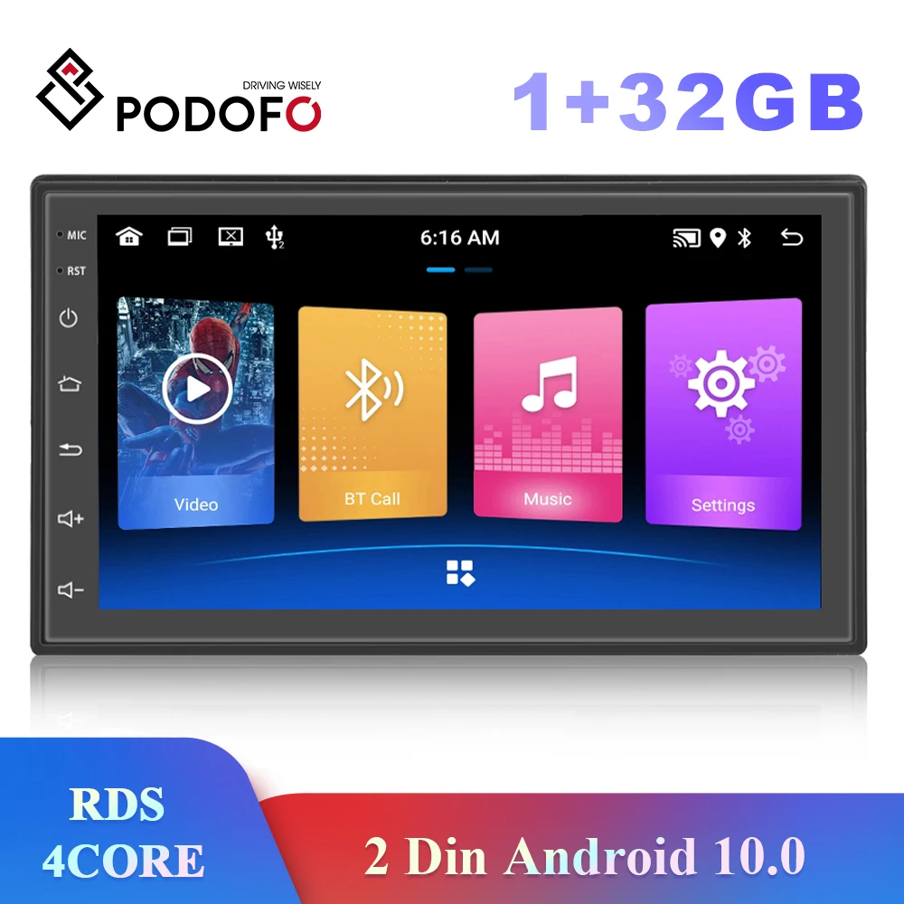 Podofo 2Din GPS Android 10 автомобильный стерео 7 ''WIFI FM RDS 1G + 32G мультимедийный плеер для