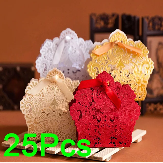 25pcs candy box wedding flower box favor rose gift hollow