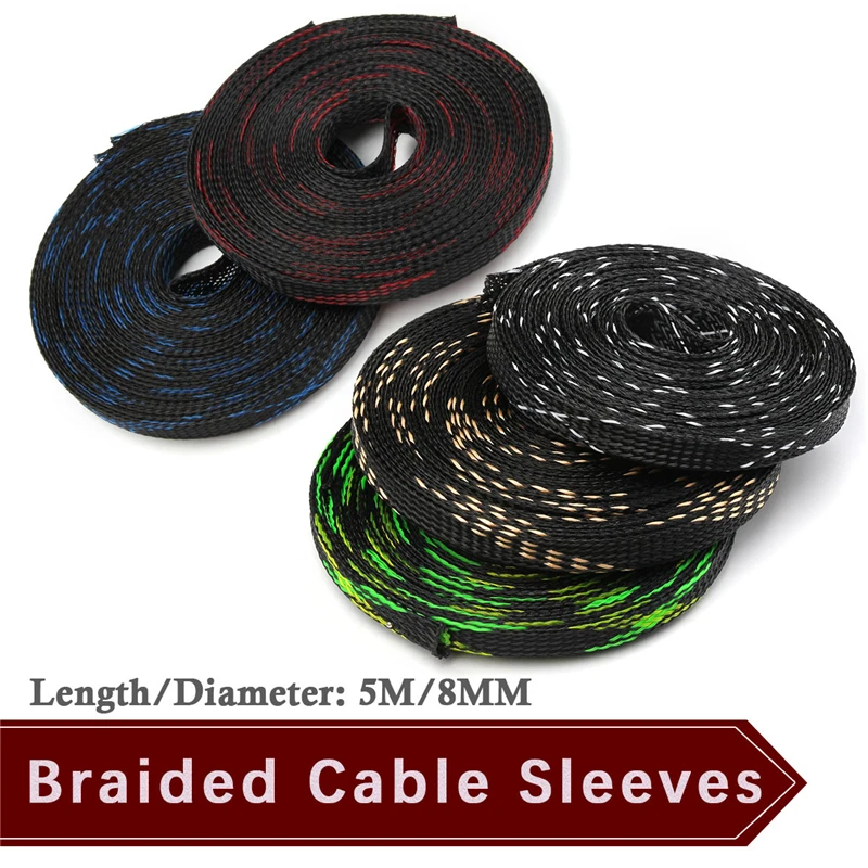 5M 8mm Insulation Braided Sleeving 5Colors Tight PET Expandable Wire Cable Protecting PET Braided Cable Sleeve High Density Kit
5M 8mm Insulation Braided Sleeving 5Colors Tight PET Expandable Wire Cable Protecting PET Braided Cable Sleeve High Density Kit