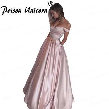 Simple Light Pink Satin Long Prom Dresses 2020 Off the Shoulder A-Line Floor Length Beaded Evening Party Gowns Custom Made
Simple Light Pink Satin Long Prom Dresses 2020 Off the Shoulder A-Line Floor Length Beaded Evening Party Gowns Custom Made