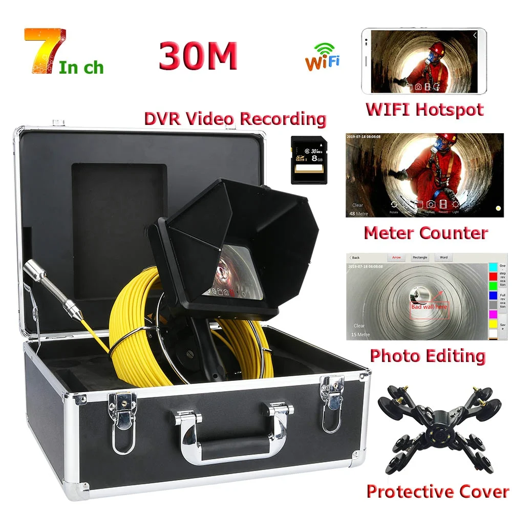 7inch HD 1080P Sewer Pipe Inspection Camera With Meter Counter / DVR Video recording / WIFI wireless / 30M
7inch HD 1080P Sewer Pipe Inspection Camera With Meter Counter / DVR Video recording / WIFI wireless / 30M