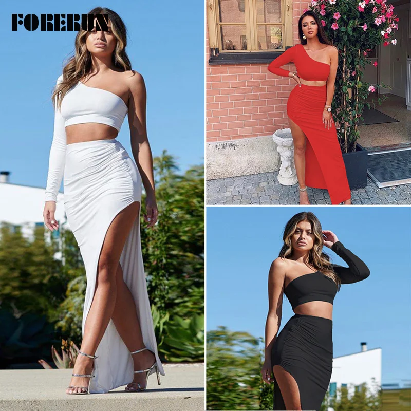 FORERUN Festival Clothing One Shoulder Crop Top and Asymmetrical Side Split Long Skirt Two Piece Set Winter Matching Sets Mujer
FORERUN Festival Clothing One Shoulder Crop Top and Asymmetrical Side Split Long Skirt Two Piece Set Winter Matching Sets Mujer