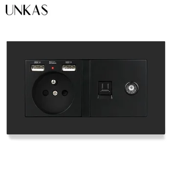 UNKAS PC Plastic Panel French Standard Socket With Dual USB + RJ45 Internet Computer Jack And Television TV Port Power Outlet
UNKAS PC Plastic Panel French Standard Socket With Dual USB + RJ45 Internet Computer Jack And Television TV Port Power Outlet