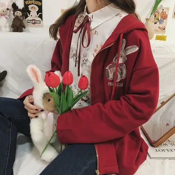 Spring Kawaii Hooded zipper Girls Coat Japanese Red Navy Student Tops Rabbit Cartoon Embroidery Harajuku Jakcet College style
Spring Kawaii Hooded zipper Girls Coat Japanese Red Navy Student Tops Rabbit Cartoon Embroidery Harajuku Jakcet College style