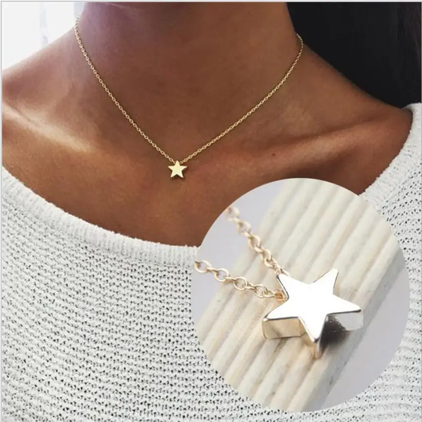 

New Women Chocker Gold/Silver Color Chain Star Heart Choker Necklace Jewelry Collana Kolye Bijoux Collares Mujer Collier S2042
