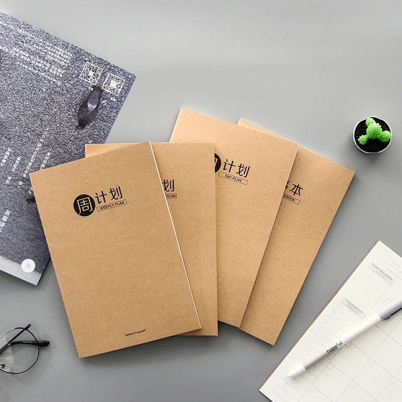 DL Kraft paper cover day and month plan Notepad blank grid bookholder account book Exquisite office supplies small gift | Канцтовары для