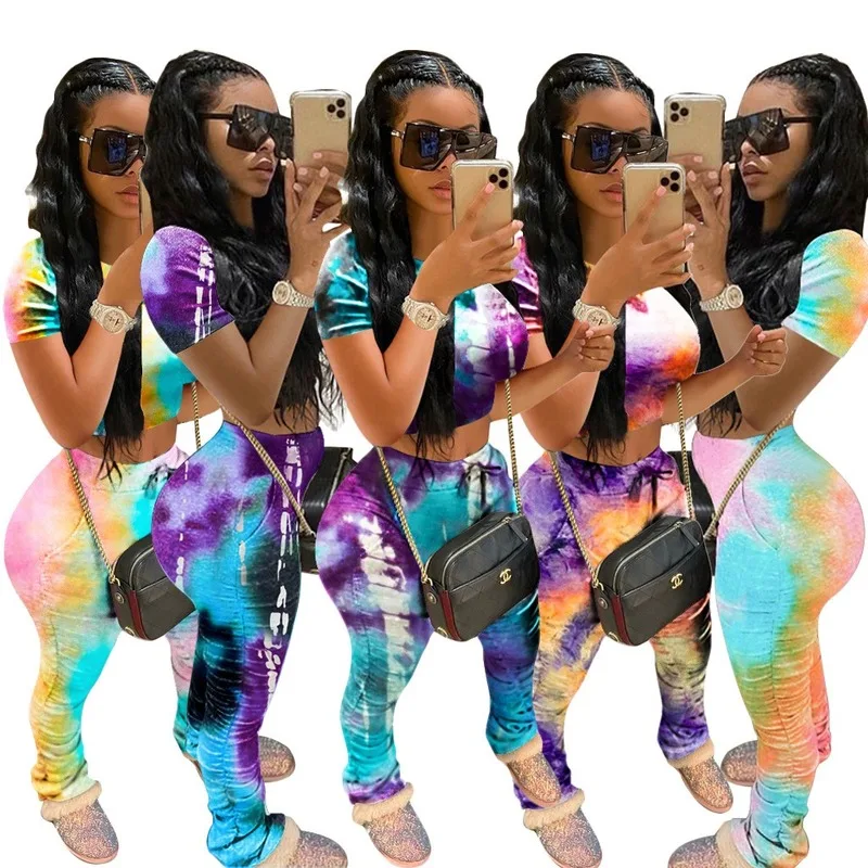 Fashion Casual Stacked Sweatpants Tie-dye Stacked Pants Color Short Sleeve T Shirt Pleated Trousers Two Piece Set Sportswear
Fashion Casual Stacked Sweatpants Tie-dye Stacked Pants Color Short Sleeve T Shirt Pleated Trousers Two Piece Set Sportswear
