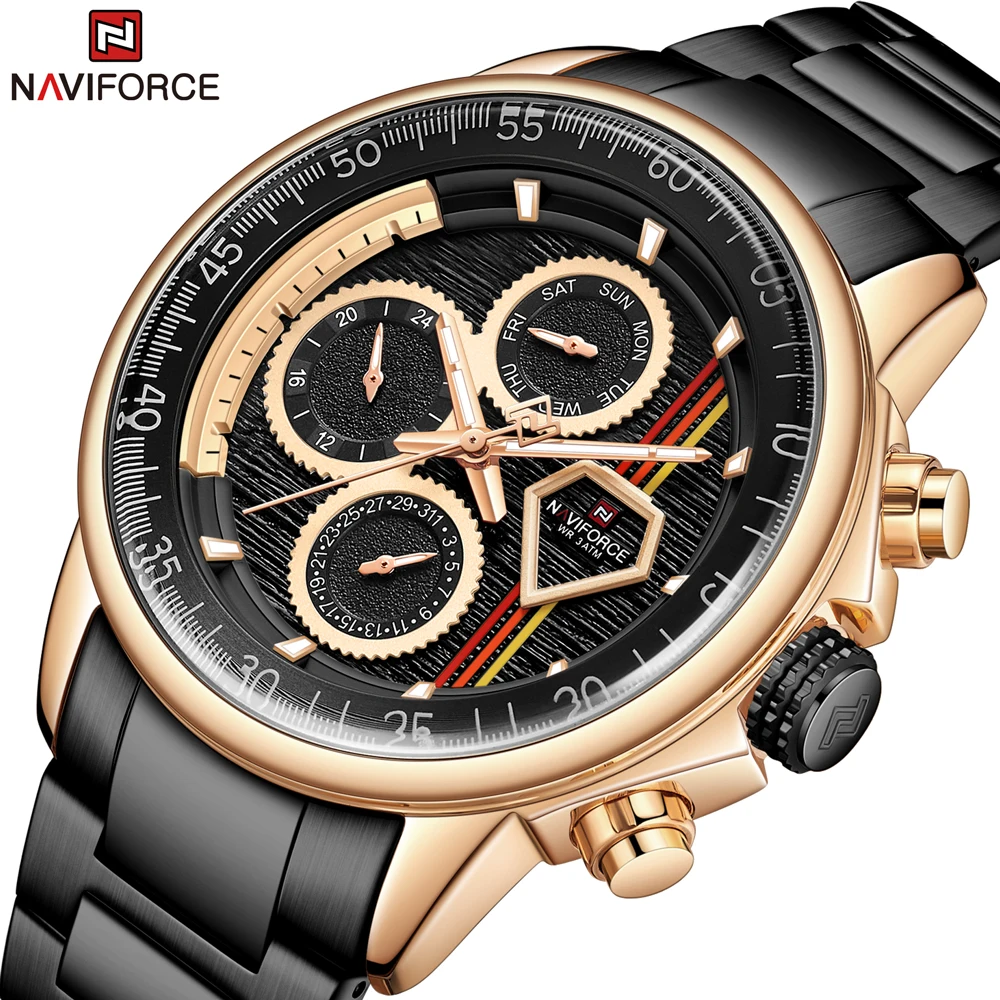 NAVIFORCE Business Luxury Sports Chronograph Quartz Watch Stainless Steel Waterproof Wrist Watch Date Clock Relogio Masculino
NAVIFORCE Business Luxury Sports Chronograph Quartz Watch Stainless Steel Waterproof Wrist Watch Date Clock Relogio Masculino