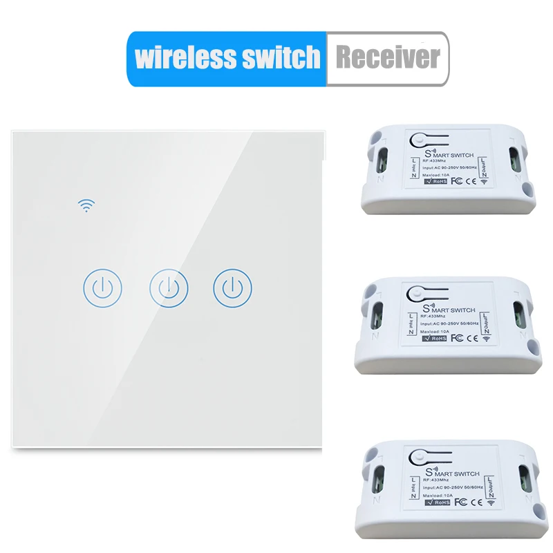 Apagadores inteligentes EU Standard Remote Control Switch 433Mhz RF Smart Wireless Touch Switch + RF Relay Receiver for Lamp
Apagadores inteligentes EU Standard Remote Control Switch 433Mhz RF Smart Wireless Touch Switch + RF Relay Receiver for Lamp