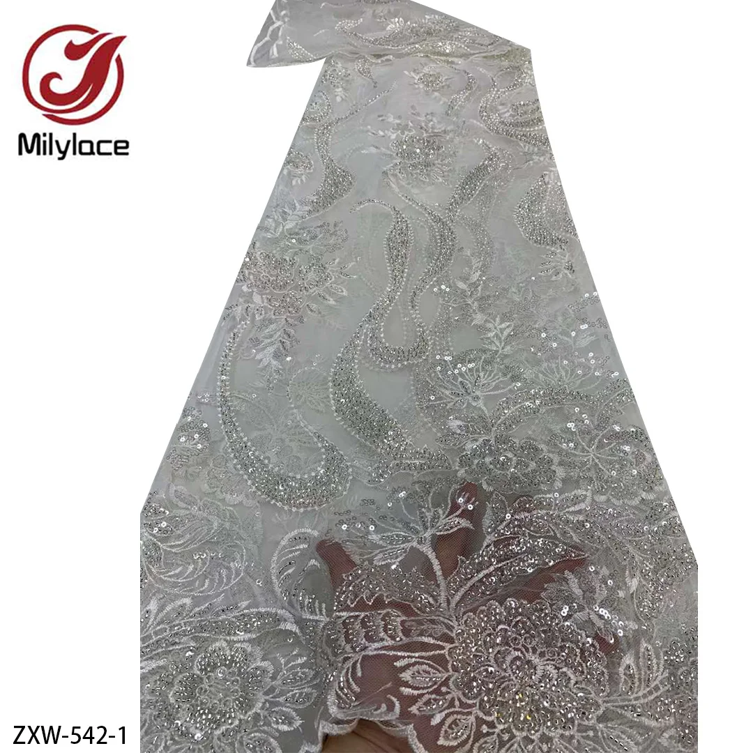 High Quality African Wedding Lace Fabric with Sequins and Tube Beads Embroidery French Net Lace for Party ZXW-542
High Quality African Wedding Lace Fabric with Sequins and Tube Beads Embroidery French Net Lace for Party ZXW-542