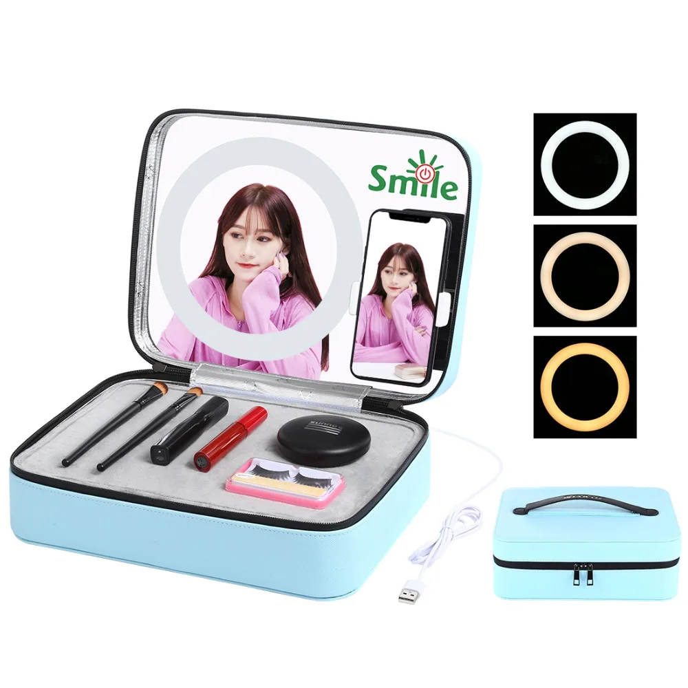 PULUZ Live Broadcast LED Ring Light Makeup Mirror Cosmetic Storage Box with Phone Clamp USB Rechargeable Makeup Organizer Case
PULUZ Live Broadcast LED Ring Light Makeup Mirror Cosmetic Storage Box with Phone Clamp USB Rechargeable Makeup Organizer Case