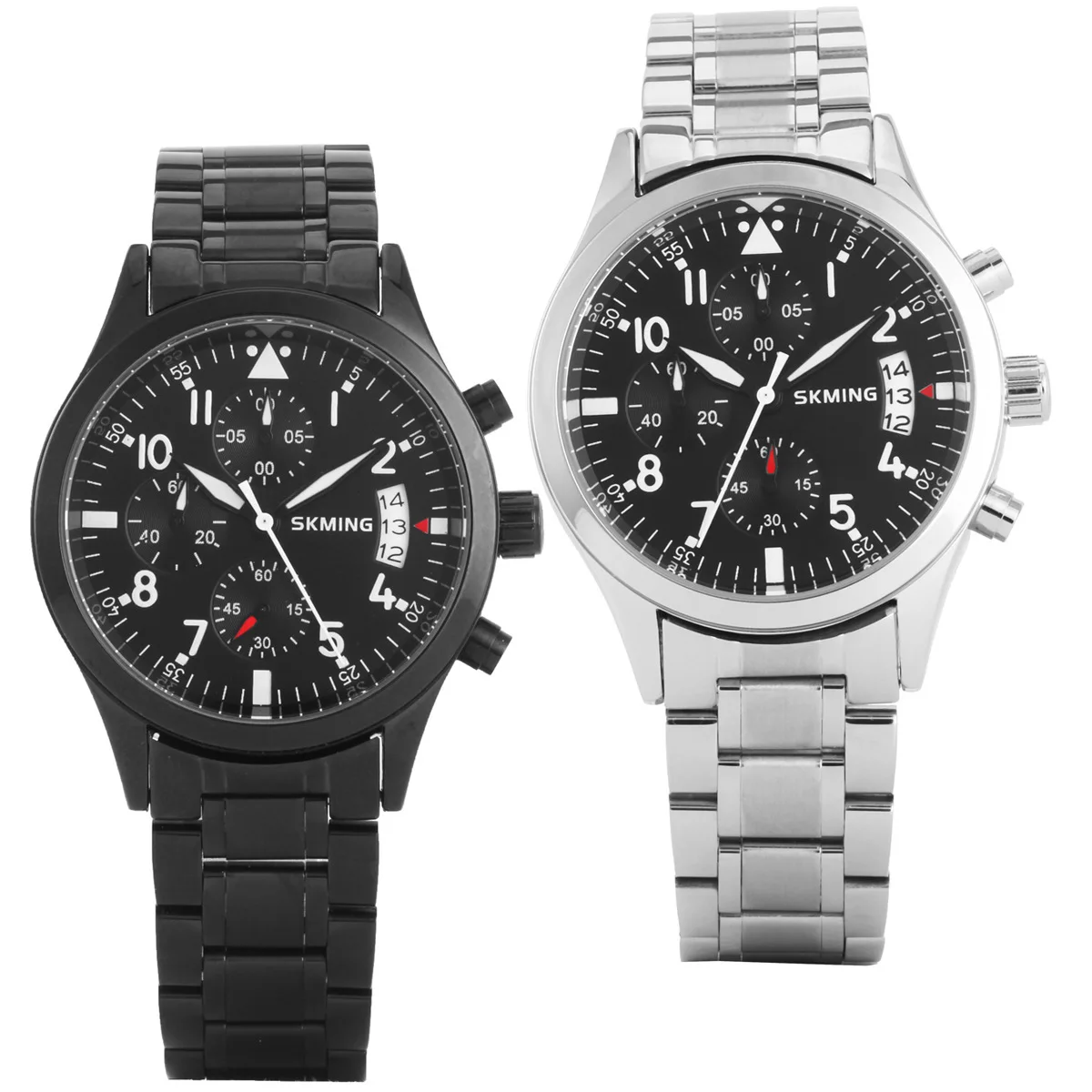 Classic Style skming Rotating Three-Eyed Six-pin Steel Belt Quartz Watch