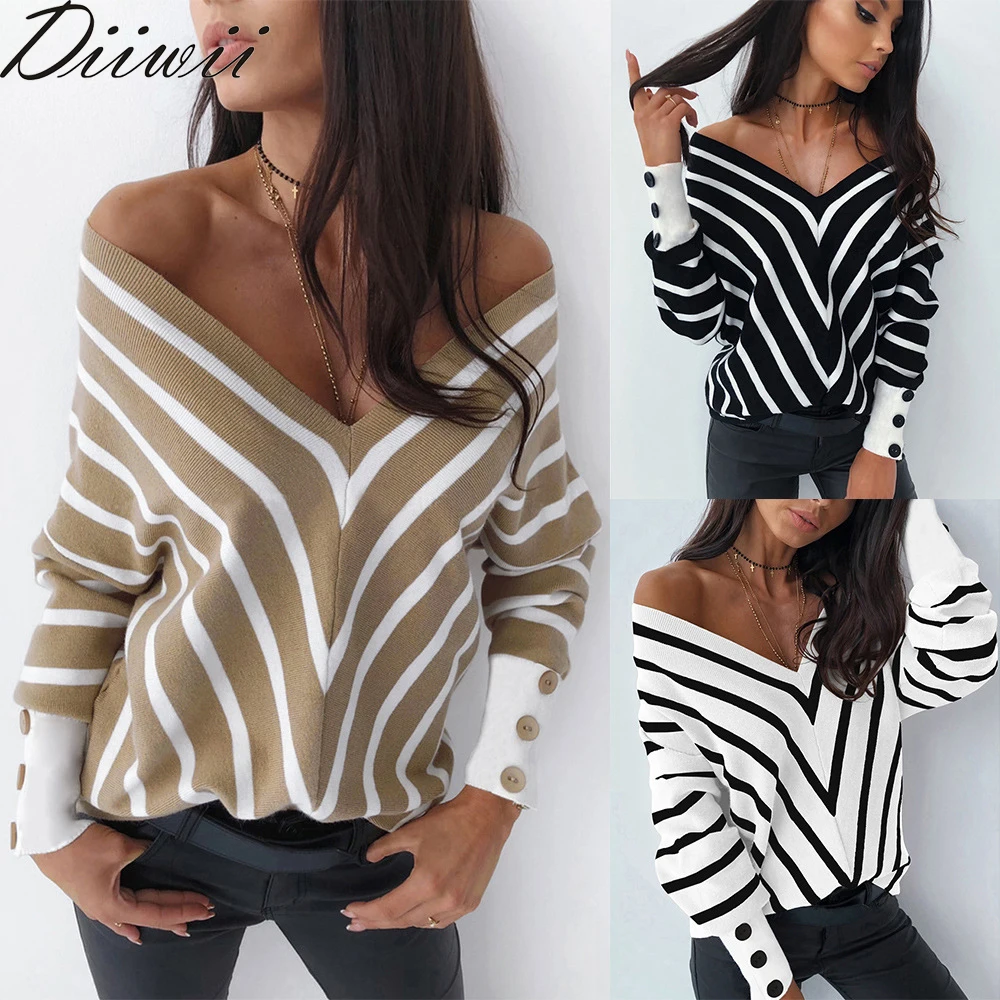 DiiWii Hot Style Girls Fall Winter Top Off Shoulder Stripe V Neck Knit Sweater Loose Fitting Long Sleeved Bottom Sweater
DiiWii Hot Style Girls Fall Winter Top Off Shoulder Stripe V Neck Knit Sweater Loose Fitting Long Sleeved Bottom Sweater