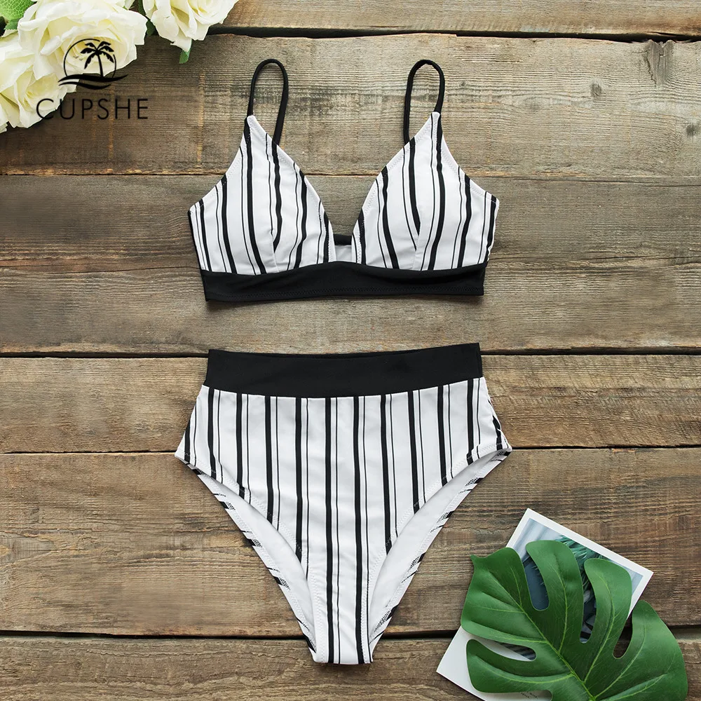 CUPSHE Vertical Black and White Stripe High-Waisted Bikini Sets Sexy Swimsuit Two Pieces Swimwear Women 2019 Beach Bathing Suit
CUPSHE Vertical Black and White Stripe High-Waisted Bikini Sets Sexy Swimsuit Two Pieces Swimwear Women 2019 Beach Bathing Suit