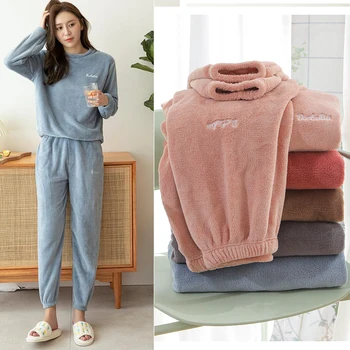 Women Autumn Winter 2 Pieces Pajama Set Soft Thick Warm Coral Fleece Sleepwear High Quality Long Sleeve Pajamas Home Loungewear
Women Autumn Winter 2 Pieces Pajama Set Soft Thick Warm Coral Fleece Sleepwear High Quality Long Sleeve Pajamas Home Loungewear